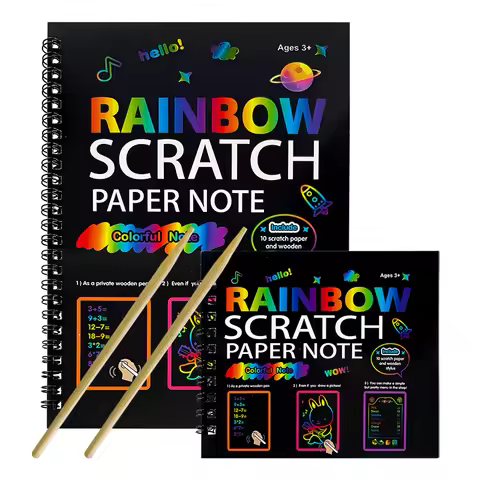 Rainbow Scratch Paper Note Children's Art Book Black DIY Rainbow Art Paper Card Neon Scratch Book wi
