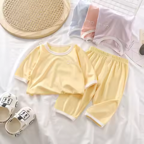 Kids Thin Pajamas Girls Baby Seven-Piece Home Wear Set Infants Boys Summer Air Conditioning Clothes 