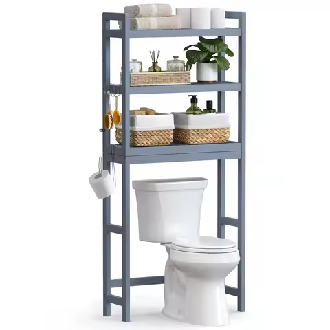 SONGMICS Over The Toilet Storage, 3-Tier Over Toilet Bathroom Organizer with Adjustable Shelf, 10.2 