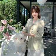 Women's Sage Green Plain Korean Style Blouse - Classy & Comfortable Long Sleeve Top Baju ootd Kemeja