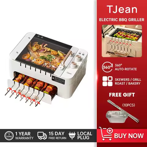 TJean Multifunctional Household Smokeless Electric Barbecue Grill - White / Green