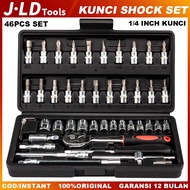 Jld shock Wrench Set 46Pcs Socket Wrench 14 Motor Complete Socket Tool Drive Socket Ratchet Wrench S