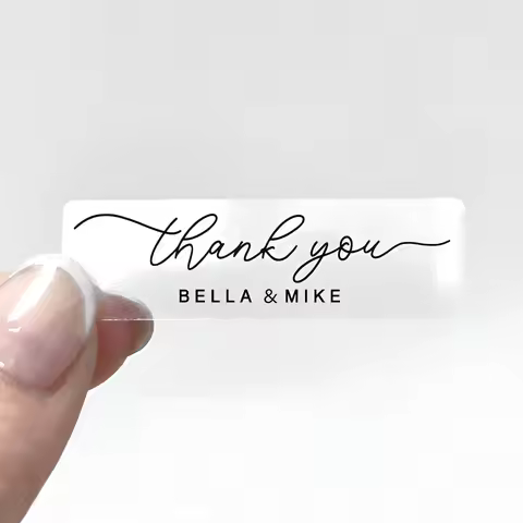 50pcs Custom Rectangular Wedding Stickers, Thank You Sticker Label Custom Name Stickers, Transparent