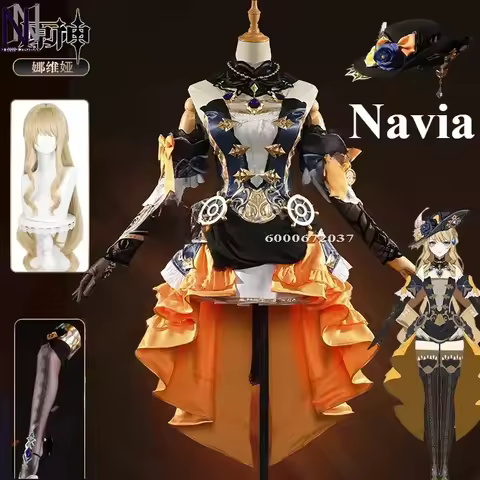 Genshin Impact Navia Cosplay Costume Wig Dress Uniform Fontaine Spina Di Rosula Women Hat Clorinde H