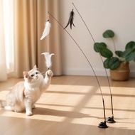 Self-Playing Cat Toy with Suction Cup Base, 4 Replaceable Bite-Proof Refills - Interactive Hands-Fre