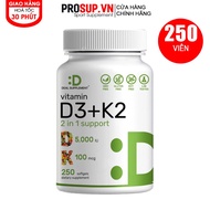 Deal Supplement Vitamin D3 + K2 5000IU 250 Tablets - Helps strengthen bones and joints