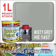 HE 1457 MISTY GREY  ( 1L ) EPOXY PAINT ( HEAVY DUTY BRAND ) CAT EPOXY LANTAI / Heavy Duty Protection / CERAMIC TILE CEME