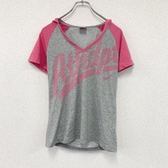Nike DRI-FIT 短袖印花連帽T卹，灰色/粉紅色，M碼（古著）