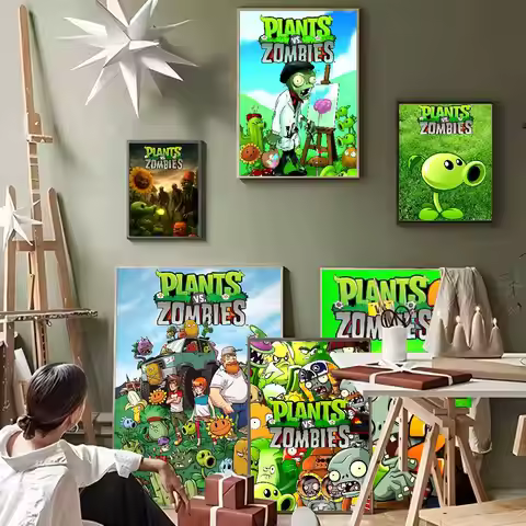 Game Plants Vs Zombies Anime Posters Sticky Whitepaper Sticker DIY Room Bar Cafe Kawaii Room Decor