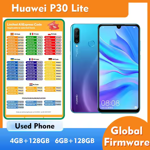 Huawei P30 Lite 4G 4GB 6GB RAM 128GB ROM Smartphone Android 6.15 inches 1920x1080px 3240mAh Used Pho