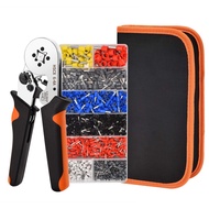 Ferrule Crimping Tool Kit Wire Crimping Tools Crimper Plier Set with Oxford Bag and 1200PCS Copper Terminal Wire Terminals Crimping Connectors Self-Adjustable Ratchet Tool AWG23-7 Wire End Ferrules