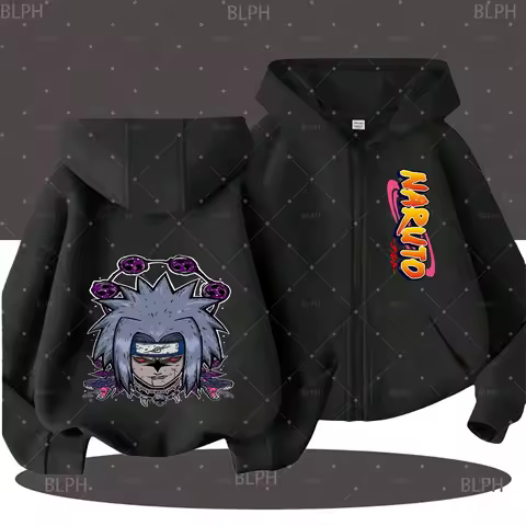 Cool Naruto Anime Printed Couple Zip-Up Hoodie, Casual Streetwear Long Sleeve Sweatshirt for Men Wom
