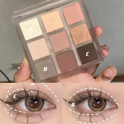 Nine Color Eyeshadow Tray Matte Pearl Oat Milk Purple Peach Pink Eye Shadow Powder Highlighter Conto