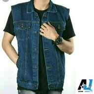Jaket Rompi Jeans Pria dewasa Vast Jacket bahan denim keren rompi lepis trendy terbaru