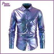 Yoewre Men Relaxed Fit Shirt Waterproof Men Shirt Mens Glossy Satin Shirt for Club Party Stage Show