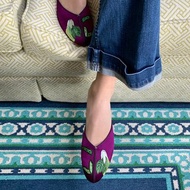 菜園手繡平底鞋無包跟/ 博物館收藏 拖鞋 繡花 刺繡 絲綢 緞面