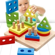 Baby Kids Wooden Geometric Building Blocks Sorting Montessori Puzzle Boys Toys