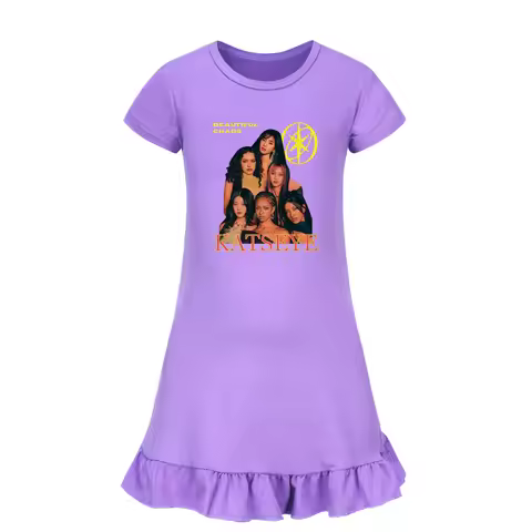 Katseye Children's Pajamas Kawaii Nightgown Kids Cute Nightdress Short-sleeve Sleepwear Dress Girl G