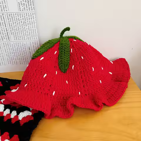 Snow Cap Men Women Strawberry Crochet Hat Handmade Floral Portable Knitted Cute Vintage Flower Croch