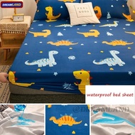 1pc Waterproof Fitted Sheet with Elastic Single Queen King Size Dinosaur Pattern Cartoon Style Bed S