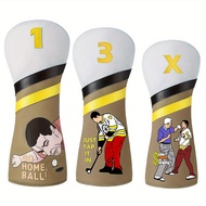 TEMU 3 ชิ้น Happy Golf Headcovers Golf Club Head Covers สไตล์กีฬา, Driver (FW) Wood Hybrid(UT) PU เก