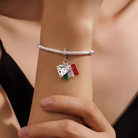 925 Sterling Silver World Travel Charm Italy Pizza Germany Beer Airplane Beads Fit Original Bracelet