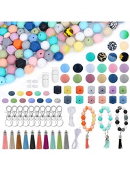 228 piezas de cuentas de silicona para kit de suministros para hacer llaveros, cuentas de silicona a granel para pulseras, llaveros, collares y sujetadores para chupetes DIY