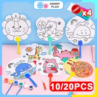 20Pcs Kids DIY Fan Art Craft Toys Kids Learning Painting Hand Fan Coloring Cartoon Hand Fan Warna Ka
