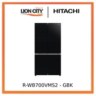 Hitachi R-WB700VMS2-GBK 645L French Bottom Freezer Deluxe 4-Door Refrigerator - Glass Black