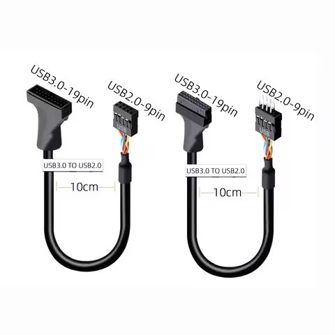 USB 3.0 to USB 2.0 Motherboard Adapter Cable 19-Pin to 9-Pin Header Converter Cord for Desktop Front