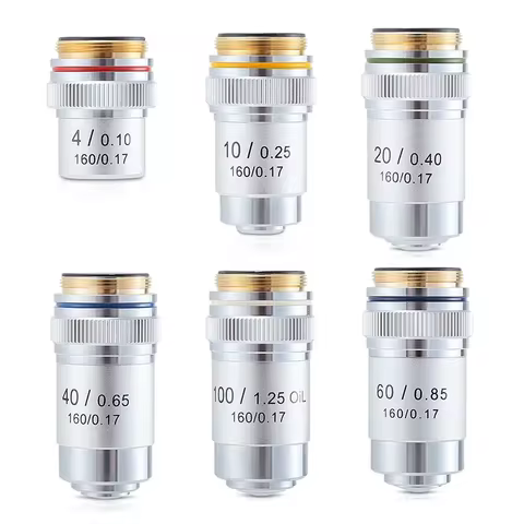 195 Achromatic Objectives lens Optical 4x 10x 20x 60x 40x 100x 195MM Conjugate Distance Biological M