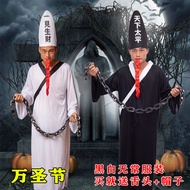 Halloween Adult Sadako Ghost Clothes Haunted House npc Horror Black White Impermanence Costume Dress