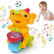 Baby Elephant Musical Crawling Toy with Lights, Sounds, Blowing Ball, Infant Sensory Toys, Birthday 