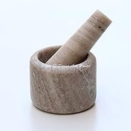 Stones And Homes Indian Brown Mortar and Pestle Set Small Bowl Marble Medicine Pills Stone Grinder for Kitchen 3 Inch Polished Decorative Round Medicine Pills Stone Grinder - (7.6x5.7x3.7 cm)