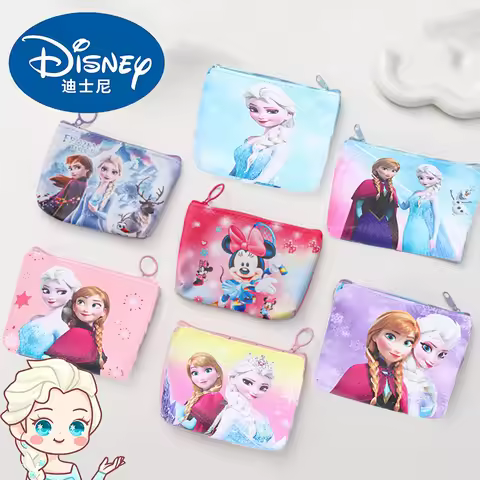 Disney Anime Frozen Elsa Coin Purse Kawaii Princess Sofia the First Wallet Cartoon Children PU Stora
