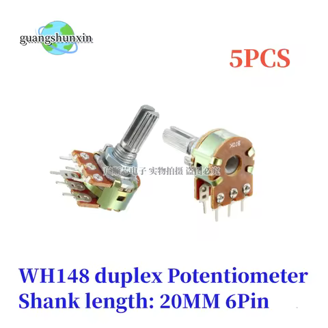 5PCS WH148 duplex Potentiometer handle length: 20MM 6Pin B1K B2K B5K B10K B20K B50K B100K B500K Rota