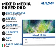 MayArt FB Mixed Media Paper Pad 250gsm 100% Cellulose A3/A4 Pad Kertas Media Campuran
