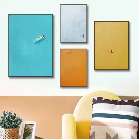 Abstract Creative Alone Girl Wall Art Poster Prints Minimalist Colorful Style Canvas Painting Pictur