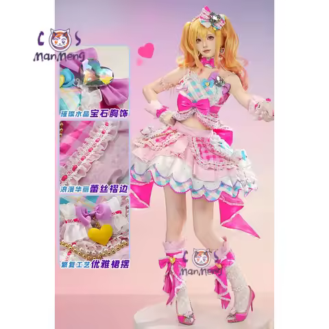 Nijino Yume Anime Aikatsu Cosplay! Series Costume Sweet Pink Lolita Dress Accessories Props Party Se
