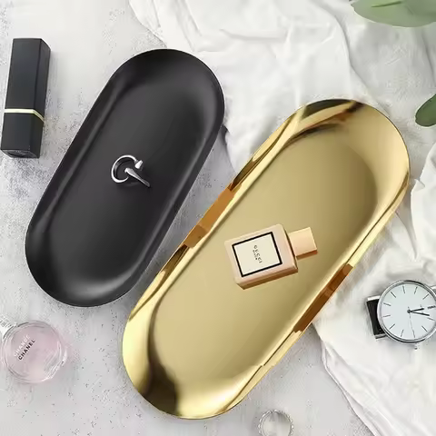 Metals Stainless Steels Oval Tray Jewellery Storage Shelf Desktop Clutter Organiser Birthday Party D