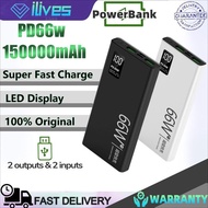 ilives 150000mAh Powerbank Super Fast Charging Powerbank PD 66W Dual USB LED Display mini Power Bank