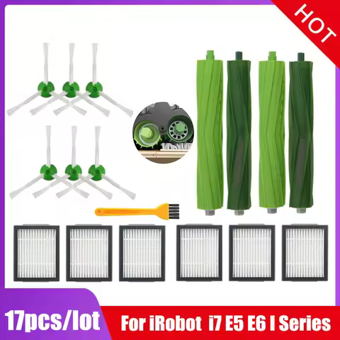 Hepa Filter Brush Roll dust bags Replacement for iRobot Roomba i7 E5 E6 i7+/i7 Plus I Series Robot V