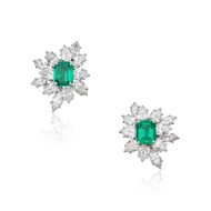 Harry Winston Pair of Emerald and Diamond Earclips