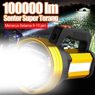 Senter LED Super Terang 100000lm Multifungsi Tahan Air Senter Jarak Jauh Tahan Lama USB Rechargeable