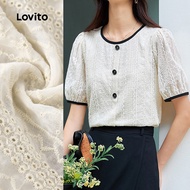 Lovito Casual Blouse Button Contrast Binding Spring/summer Camel Blouse for Women L155ED1857 Lovito 