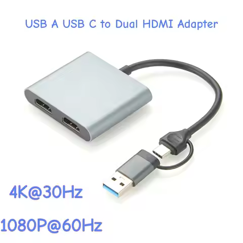 USB-A USB-C to Dual HD Port Adapter Converter Splitter Extender, USB Type-A Type-C Multi-Monitor MST