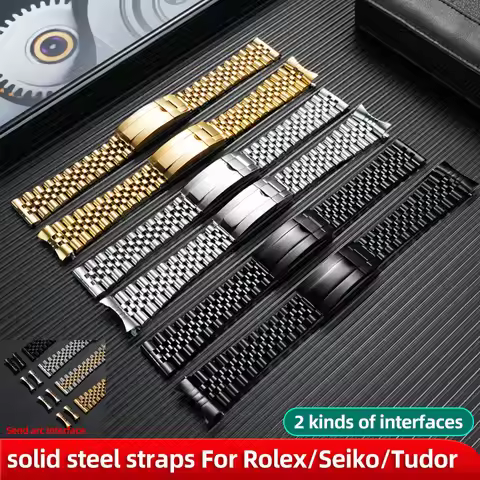 Curved end 20mm 22mm Jubilee Stainless Steel watchband For GMT Rolex Seiko Tudor Men's Metal Replace