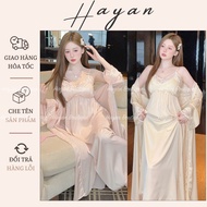 HT818 sexy long lady's nightgown and robe Set with PADDING, beautiful and luxurious silk bow pajamas