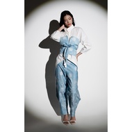 Jolie Clothing Becca Pants in Blue + Wide Obi Belt Long Pants/ Wanita Barrel Pants/ Wanita