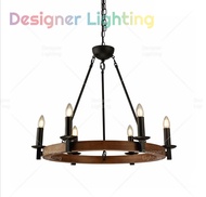 Designer Lighting [6 Holder Hanging Lamp] Wood/Kayu Round Shape Pendant Light Industrial Light Cafe 